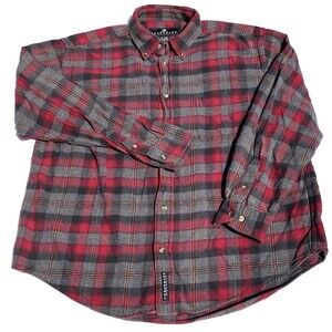 Consensus Sportswear Flannel Shirt L Plaid Red Gray 100% Cotton Lumberjack